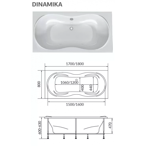 Ванна акриловая 1 Марка Dinamika белая 170х80 см 01ди1780